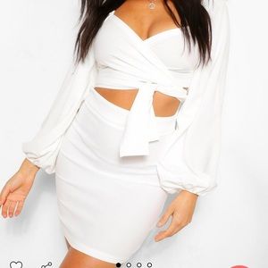 White Dress MIDI strap around, poofy arms